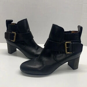 See By Chloe Black Ankle Boots with Gold Buckle